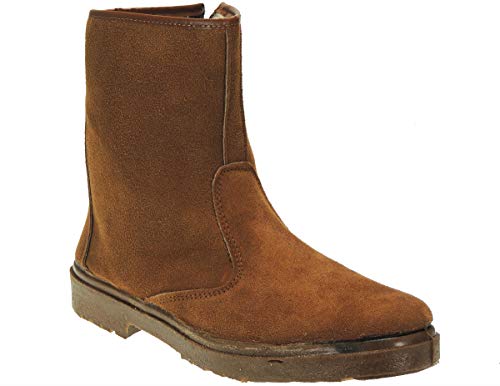 VALLERA 399 Bota Serraje Media Caña para Campo Granja Trabajo Cremallera Labores Agrícolas Forro Lana Invierno Hombre Arena Talla 42