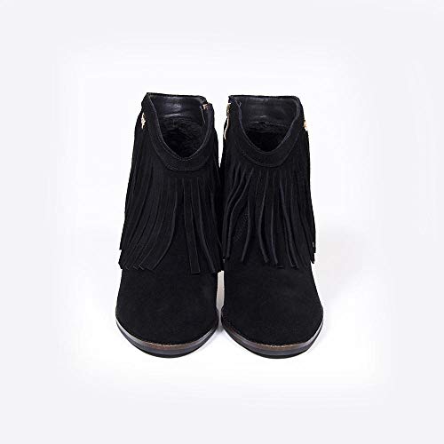 Vanessa London Shoes Nicole Botas de tobillo con flecos de ante negro, color Negro, talla 37 EU