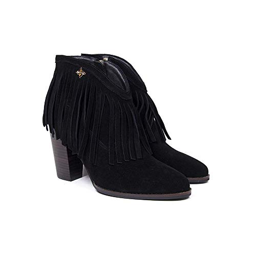 Vanessa London Shoes Nicole Botas de tobillo con flecos de ante negro, color Negro, talla 37 EU