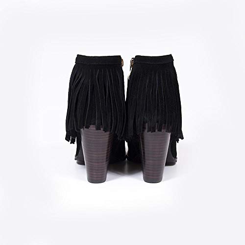 Vanessa London Shoes Nicole Botas de tobillo con flecos de ante negro, color Negro, talla 37 EU