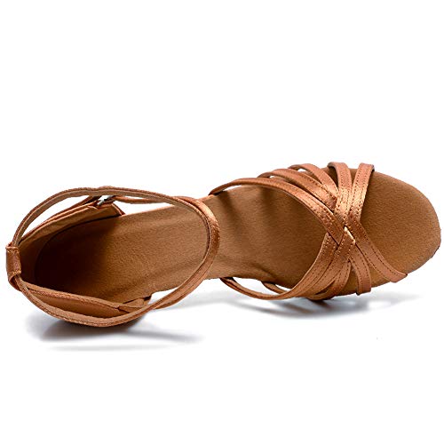VASHCAME-Zapatos de Baile Latino de Tacón Alto/Medio para Mujer Marrón 39 (Tacón-5cm)