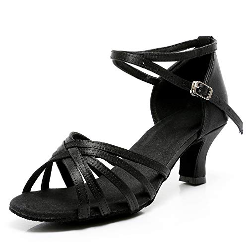 VASHCAME-Zapatos de Baile Latino de Tacón Alto/Medio para Mujer Negro 35 (Tacón-5cm)