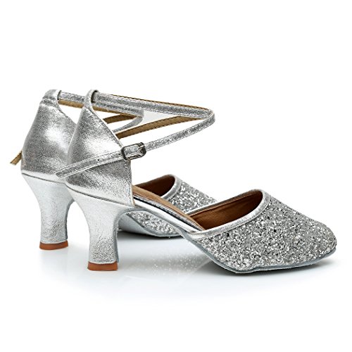 VASHCAMER - Zapatos de Baile de Tacón para Mujer Plata 36