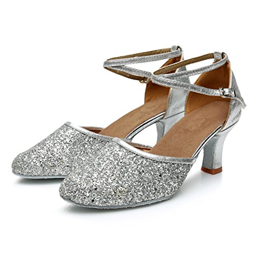 VASHCAMER - Zapatos de Baile de Tacón para Mujer Plata 36
