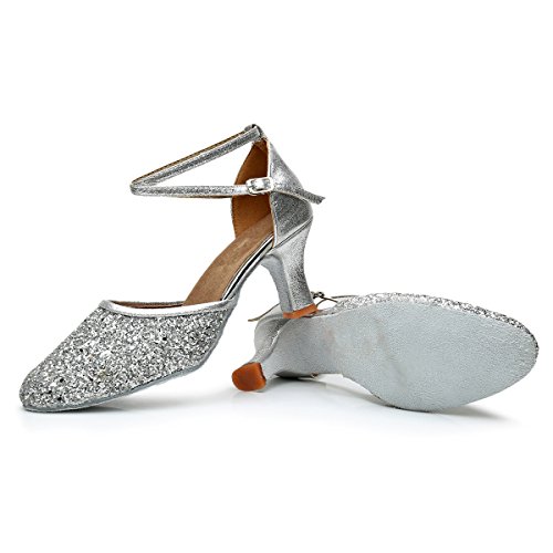 VASHCAMER - Zapatos de Baile de Tacón para Mujer Plata 36