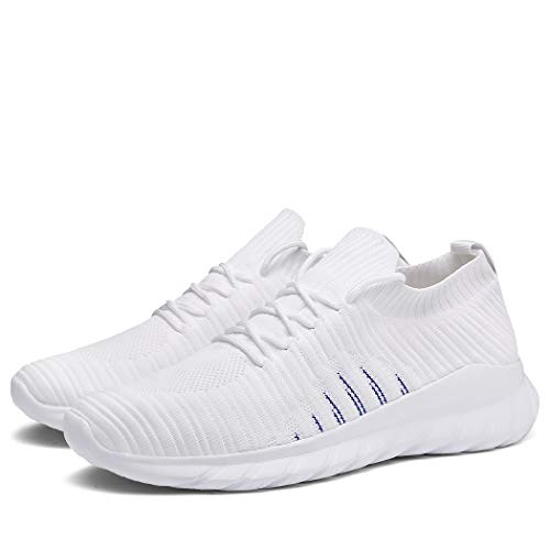 Veluckin Zapatillas Hombre Transpirable Deportivas Tejido de Punto Zapatos Running Hombre Zapatillas para Correr,9003-Blanco,40