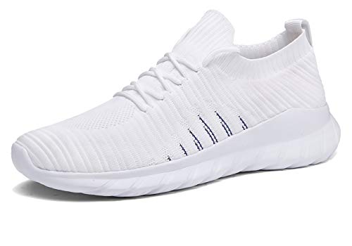 Veluckin Zapatillas Hombre Transpirable Deportivas Tejido de Punto Zapatos Running Hombre Zapatillas para Correr,9003-Blanco,40