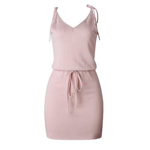 Vestido de Punto para Mujer, Dragon868 Mini Vestidos Cortos con Vendaje, Cuello En V Sin Respaldo Vestido de Playa, Vestidos Desigual Mujer Verano, Vestidos Casual con Cinturón