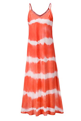 Vestidos Mujer Casual Playa Largos Verano Tie Dye Vestido Boho Sin Mangas Maxi Vestido Tirantes Playa Verano Rojo XL