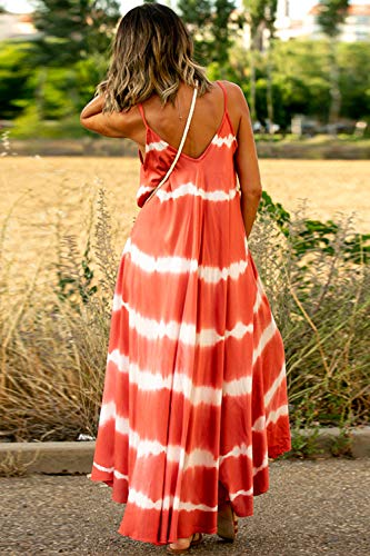 Vestidos Mujer Casual Playa Largos Verano Tie Dye Vestido Boho Sin Mangas Maxi Vestido Tirantes Playa Verano Rojo XL
