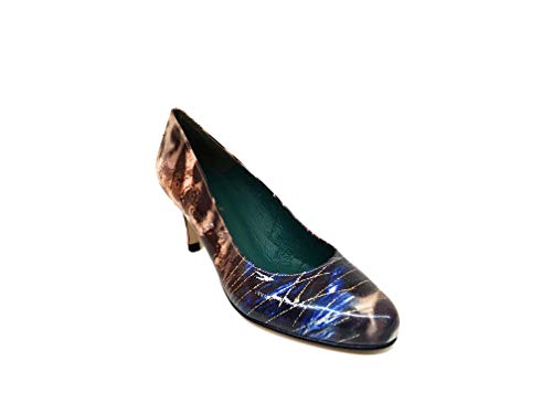 VETE847 - Zapatos Salones Estampados de Vestir para Mujer en Piel - Tacon Medio de Aguja 7 cm - Hechos en España - Planta Interior Acolchada con Esponja - Suela Antideslizante