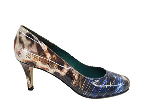 VETE847 - Zapatos Salones Estampados de Vestir para Mujer en Piel - Tacon Medio de Aguja 7 cm - Hechos en España - Planta Interior Acolchada con Esponja - Suela Antideslizante