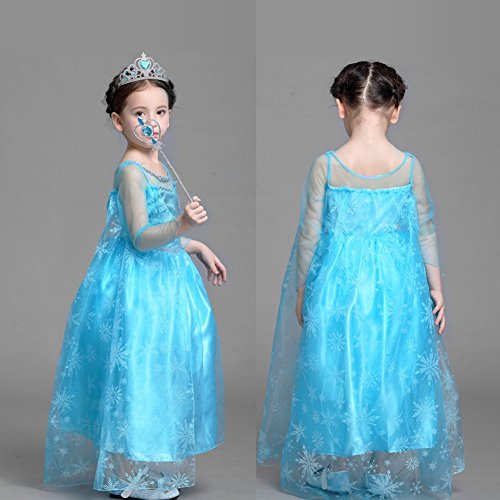 Vicloon 5pcs Conjunto con Accesorios de Princesa del Hielo Elsa con Trenza/Corona/Sceptre/Anillo/Pendientes/Guantespara niña, 2-9 años（Azul)
