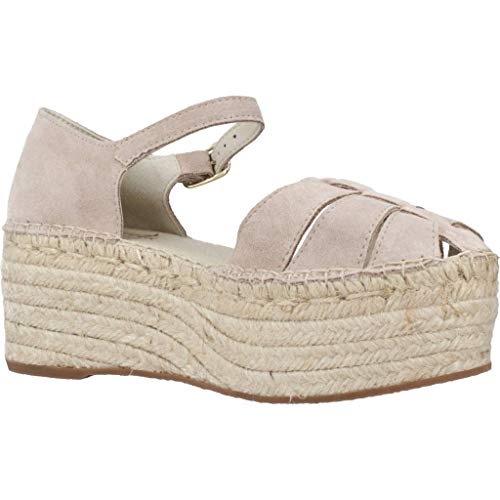 Vidorreta - Alpargata Cangrejera Plataforma Esparto Piel Serraje Gris Claro para: Mujer Color: Piedra Talla: 38