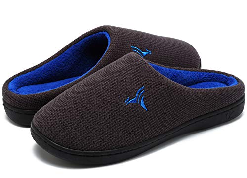 VIFUUR Hombre Zapatillas de casa Espuma de Memoria de Alta Densidad Cálido Interior Lana al Aire Libre Forro de Felpa Suela Antideslizante Zapatos Gris Oscuro/Azul 42/43