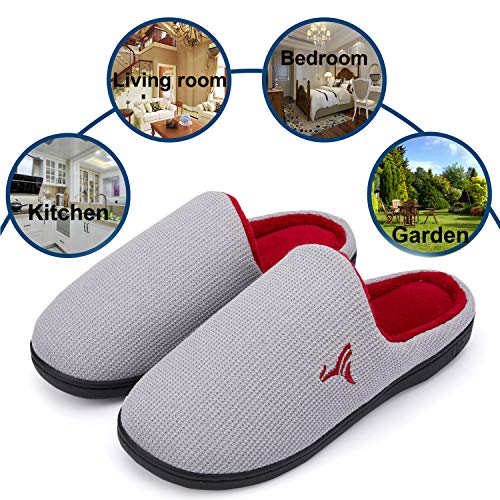 VIFUUR Hombre Zapatillas de casa Espuma de Memoria de Alta Densidad Cálido Interior Lana al Aire Libre Forro de Felpa Suela Antideslizante Zapatos Gris Oscuro / azul46/47