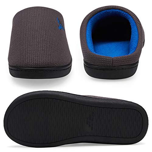 VIFUUR Hombre Zapatillas de casa Espuma de Memoria de Alta Densidad Cálido Interior Lana al Aire Libre Forro de Felpa Suela Antideslizante Zapatos Gris Oscuro / azul46/47