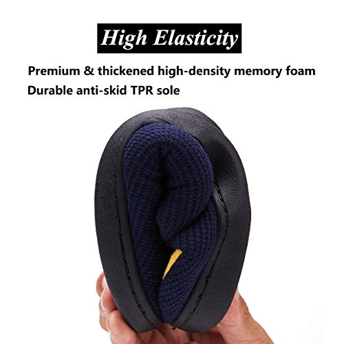VIFUUR Hombre Zapatillas de casa Espuma de Memoria de Alta Densidad Cálido Interior Lana al Aire Libre Forro de Felpa Suela Antideslizante Zapatos Marina/Maíz 46/47