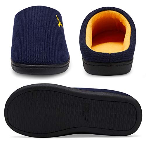 VIFUUR Hombre Zapatillas de casa Espuma de Memoria de Alta Densidad Cálido Interior Lana al Aire Libre Forro de Felpa Suela Antideslizante Zapatos Marina/Maíz 46/47