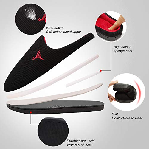 VIFUUR Hombre Zapatillas de casa Espuma de Memoria de Alta Densidad Cálido Interior Lana al Aire Libre Forro de Felpa Suela Antideslizante Zapatos Negro / Rojo1 40/41