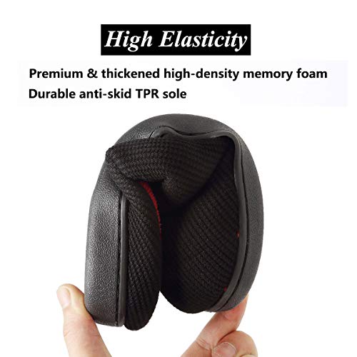 VIFUUR Hombre Zapatillas de casa Espuma de Memoria de Alta Densidad Cálido Interior Lana al Aire Libre Forro de Felpa Suela Antideslizante Zapatos Negro / Rojo1 40/41