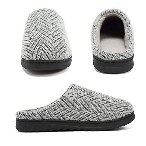 VIFUUR Hombre Zapatillas de casa Espuma de Memoria de Alta Densidad Cálido Interior Lana al Aire Libre Forro de Felpa Suela Antideslizante Zapatos Plata Gris 42/43