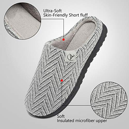 VIFUUR Hombre Zapatillas de casa Espuma de Memoria de Alta Densidad Cálido Interior Lana al Aire Libre Forro de Felpa Suela Antideslizante Zapatos Plata Gris 42/43