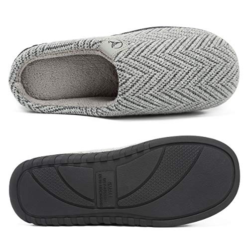 VIFUUR Hombre Zapatillas de casa Espuma de Memoria de Alta Densidad Cálido Interior Lana al Aire Libre Forro de Felpa Suela Antideslizante Zapatos Plata Gris 42/43