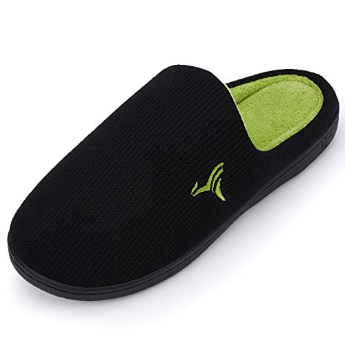 VIFUUR Hombre Zapatillas de casa Espuma de Memoria de Alta Densidad Cálido Interior Lana al Aire Libre Forro de Felpa Suela Antideslizante Zapatos Verde/Negro 44/45