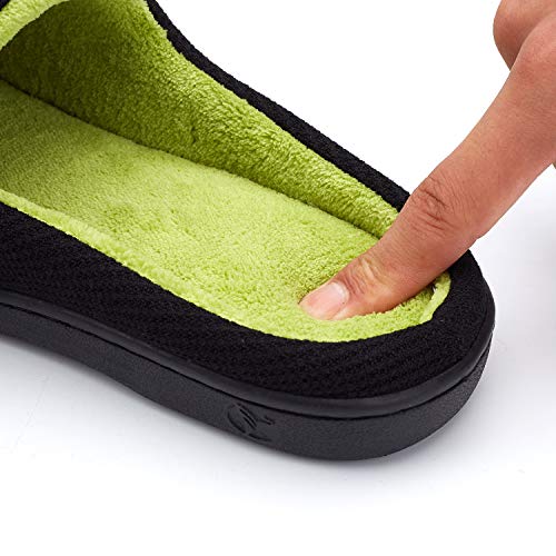 VIFUUR Hombre Zapatillas de casa Espuma de Memoria de Alta Densidad Cálido Interior Lana al Aire Libre Forro de Felpa Suela Antideslizante Zapatos Verde/Negro 44/45