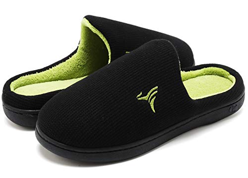 VIFUUR Hombre Zapatillas de casa Espuma de Memoria de Alta Densidad Cálido Interior Lana al Aire Libre Forro de Felpa Suela Antideslizante Zapatos Verde/Negro 44/45