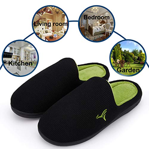 VIFUUR Hombre Zapatillas de casa Espuma de Memoria de Alta Densidad Cálido Interior Lana al Aire Libre Forro de Felpa Suela Antideslizante Zapatos Verde/Negro 44/45