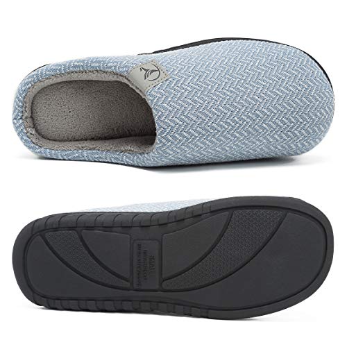 VIFUUR Zapatillas Hombre Mujer de casa Espuma de Memoria de Alta Densidad Cálido Interior Lana al Aire Libre Forro de Felpa Suela Antideslizante Zapatos Azul 36/37