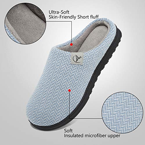VIFUUR Zapatillas Hombre Mujer de casa Espuma de Memoria de Alta Densidad Cálido Interior Lana al Aire Libre Forro de Felpa Suela Antideslizante Zapatos Azul 36/37