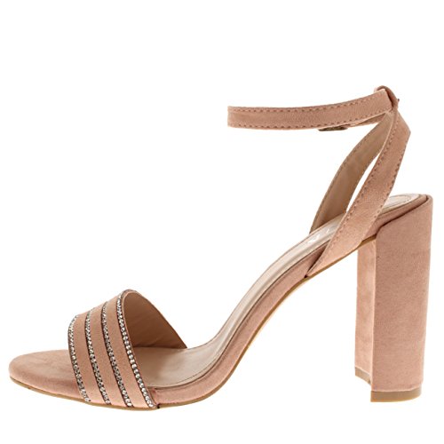 Viva Mujer Tacón Alto Correa de Tobillo Diamante Detallado Ante Sandalia Boda Fiesta Zapatos - Rosado KL0305Q 6UK/39