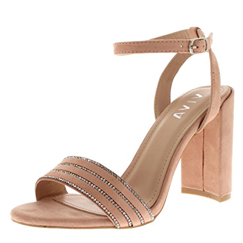 Viva Mujer Tacón Alto Correa de Tobillo Diamante Detallado Ante Sandalia Boda Fiesta Zapatos - Rosado KL0305Q 6UK/39