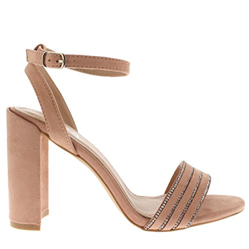 Viva Mujer Tacón Alto Correa de Tobillo Diamante Detallado Ante Sandalia Boda Fiesta Zapatos - Rosado KL0305Q 6UK/39