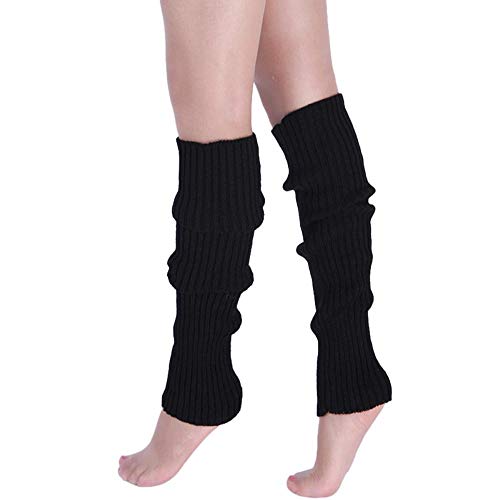 VJGOAL Moda casual para mujer Punto trenzado Mantener caliente Calentadores de la pierna Calcetines Cubierta de la bota Calcetines de la pierna(Un tamaño,Negro)