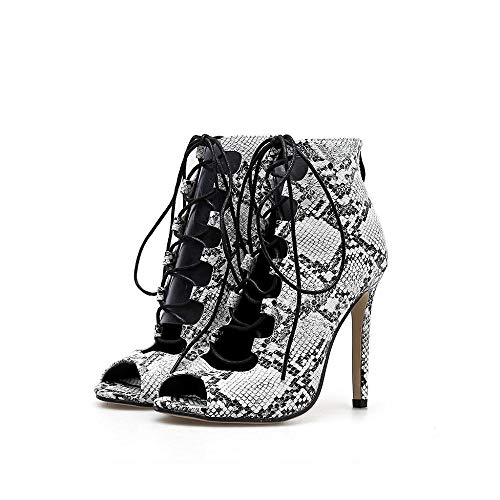 VJGOAL Sandalias para Mujer Moda Sexy Modelo de Piel de Serpiente Punta Abierta con Cordones Zapatos de tacón Muy Alto Tacones Finos Sandalias Tacón de Aguja(36 EU,Negro)