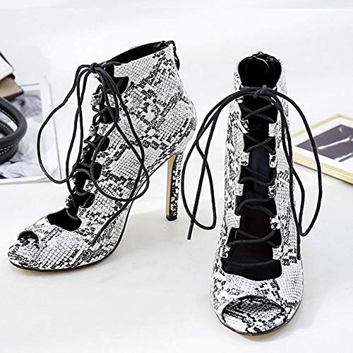 VJGOAL Sandalias para Mujer Moda Sexy Modelo de Piel de Serpiente Punta Abierta con Cordones Zapatos de tacón Muy Alto Tacones Finos Sandalias Tacón de Aguja(36 EU,Negro)