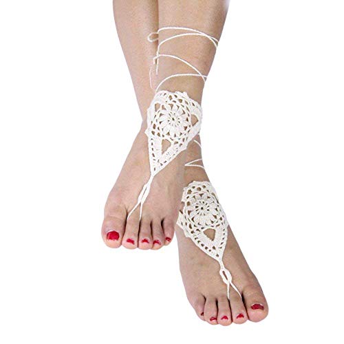 Vococal - 1 par Hueco Crochet Sandalias Descalzas Girasol Zapatos Tobillera Pulsera para Novia Dama Honor para Señora Mujer