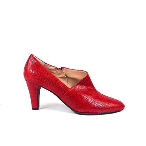 VOFICE - Botines Salones Abotinados Rojos de Vestir para Mujer en Piel - Tacon 7 cm - Hechos en España - Cierre Cremallera - Moda Tendencia Zapatos Elegantes Invierno - Grabado Lagarto - Rojo 38 EU