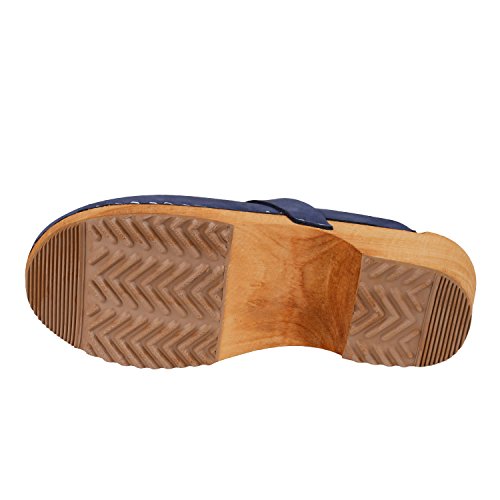 Vollsjo Zuecos De Cuero Genuino Madera Hechos En La UE, Azul Marino,40