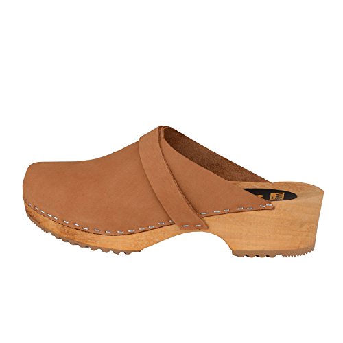 Vollsjo Zuecos De Cuero Genuino Madera Hechos En La UE, Marrón Claro,36