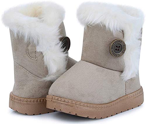 Vorgelen Botas de Nieve para Niños Invierno Felpa Botines Calentar Botas de Nieve Bebés Antideslizantes Zapatos Botas (Beige - 34 EU = Etiqueta 35)