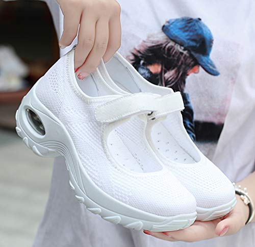 Vorgelen Sandalias Deportivas de Mujer Malla Ligero Plataforma Zapatillas Mary Jane Casual Cómodas Respirable Sneakers para Deportes Fitness Correr Trabajar