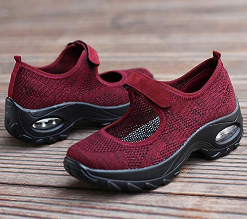 Vorgelen Sandalias Deportivas de Mujer Malla Ligero Plataforma Zapatillas Mary Jane Casual Cómodas Respirable Sneakers para Deportes Fitness Correr Trabajar