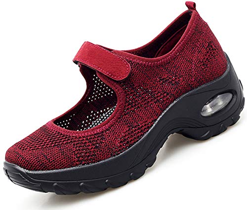 Vorgelen Sandalias Deportivas de Mujer Malla Ligero Plataforma Zapatillas Mary Jane Casual Cómodas Respirable Sneakers para Deportes Fitness Correr Trabajar