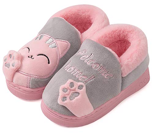 Vunavueya Mujer Zapatillas de Estar por Casa Hombre Zapatos Pantuflas Casa Invierno Interior Caliente Peluche Forradas Slippers Gris(Cat) 35/36 EU/36-37CN