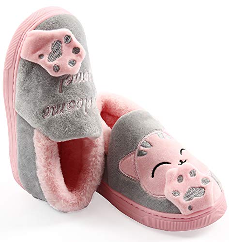 Vunavueya Mujer Zapatillas de Estar por Casa Hombre Zapatos Pantuflas Casa Invierno Interior Caliente Peluche Forradas Slippers Gris(Cat) 35/36 EU/36-37CN